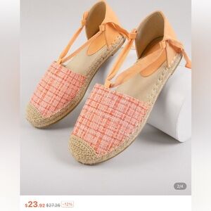 NEW Women's Pink orange peach Espadrille Flats with laces sz 7.5
